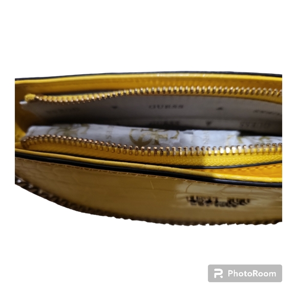 GUESS Marciano Katey Croc Mini Yellow Top Zip Shoulder Bag Purse - Picture 6 of 6